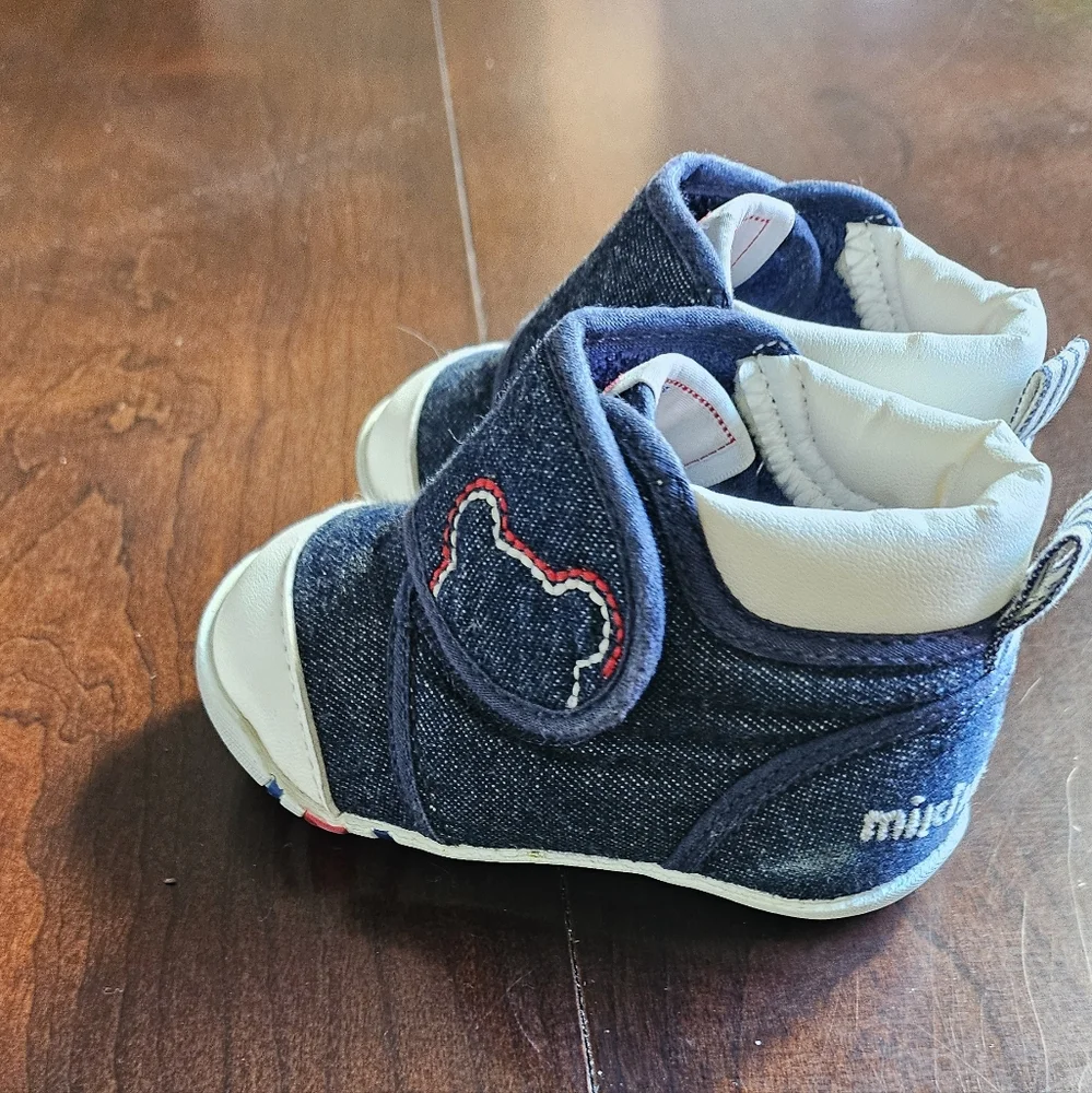 Miki House Classic Denim Baby Shoes with Bear Patch